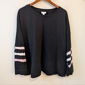 J. Jill Fit Women's Black Pink Tie Dye Sleeve Crewneck Sweatshirt Cotton 3X